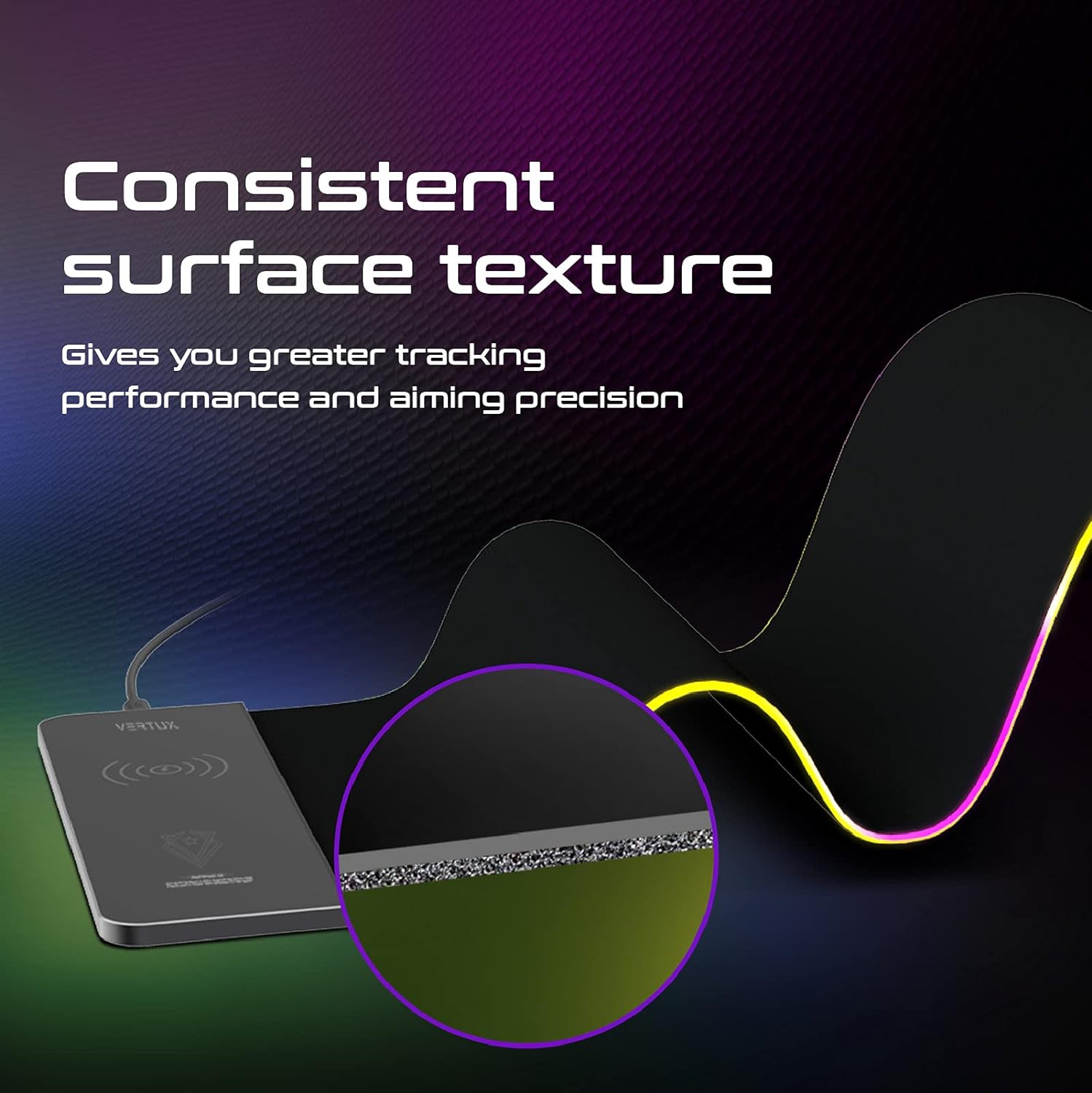 Vertux LED Gaming Mouse Pad | 15W Qi Wireless Charging Pad | Anti-Friction | Zero Slip Grip | Smooth LED Illumination | Non-Slip Base Gaming Mouse Pad | Large Size Mouse Pad- Black Vertux LED Gaming Mouse Pad | 15W Qi Wireless Charging Pad | Anti-Friction | Zero Slip Grip | Smooth LED Illumination | Non-Slip Base Gaming Mouse Pad | Large Size Mouse Pad- Black